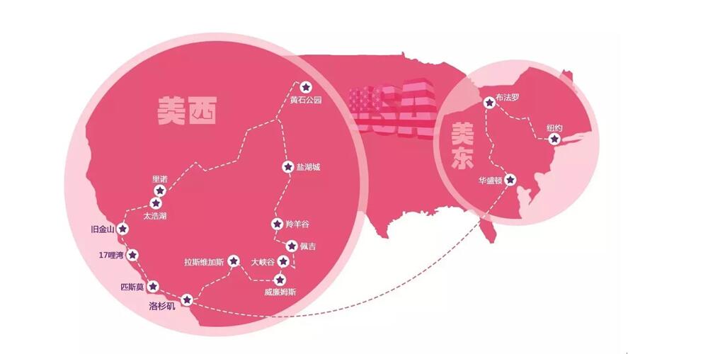 美国东西海岸、大峡谷及黄石国家公园23天自驾深度巡游